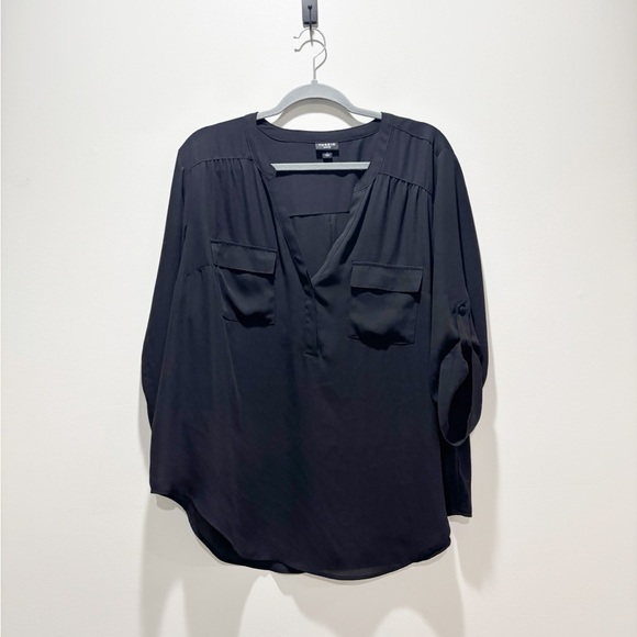 torrid Tops - Torrid Women’s Harper Black Blouse with Roll Tab Sleeves Career Wear Minimalist
